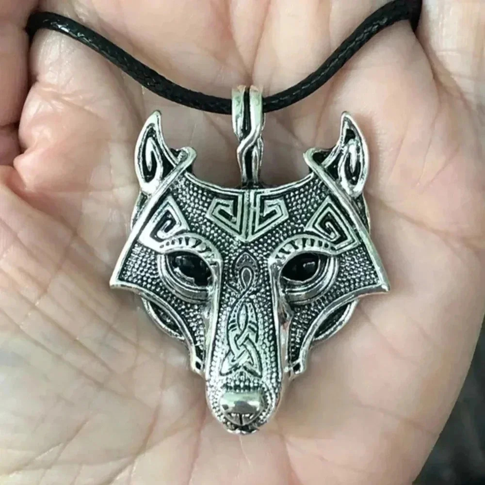 3 for $25/ Celtic Viking Wolf Silver & Black Necklace NWT